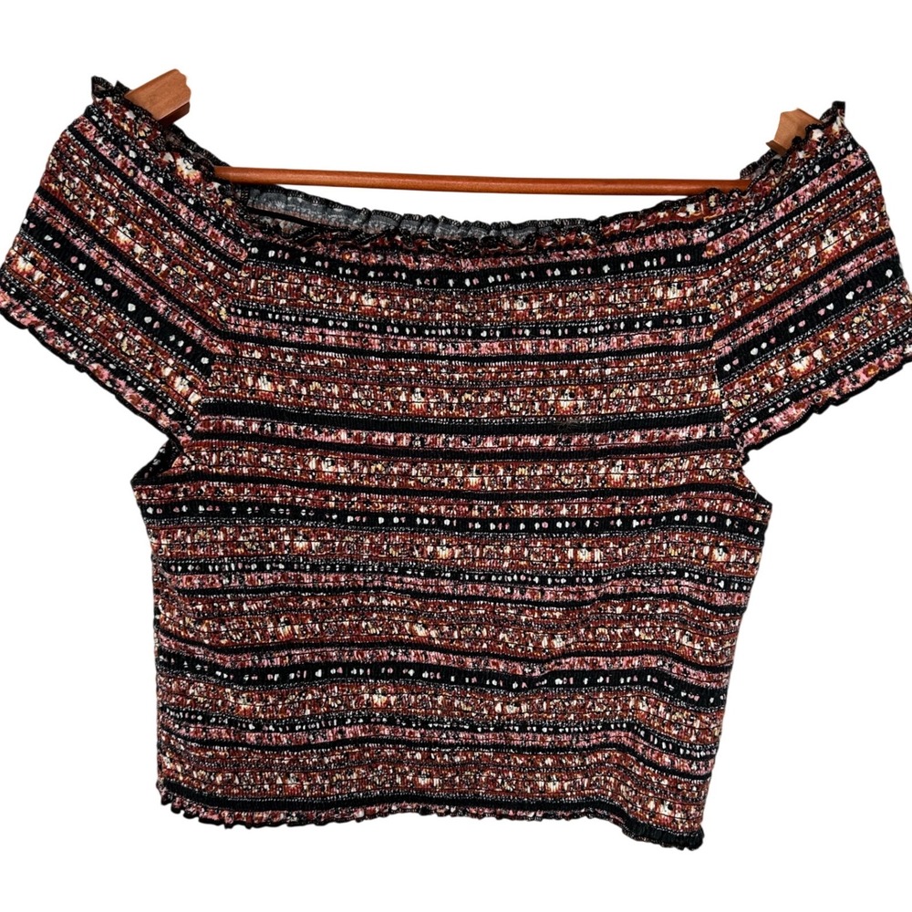 Mossimo Supply Co Fully Smocked Off the‎ Shoulder Crop Top Women's Size Large